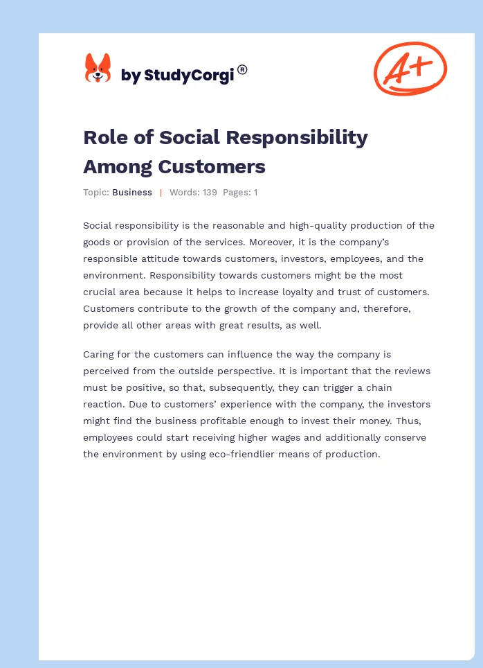 Role of Social Responsibility Among Customers. Page 1