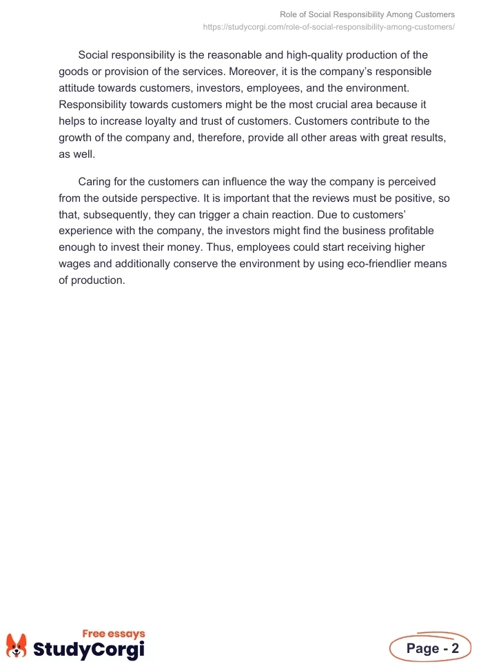 Role of Social Responsibility Among Customers. Page 2