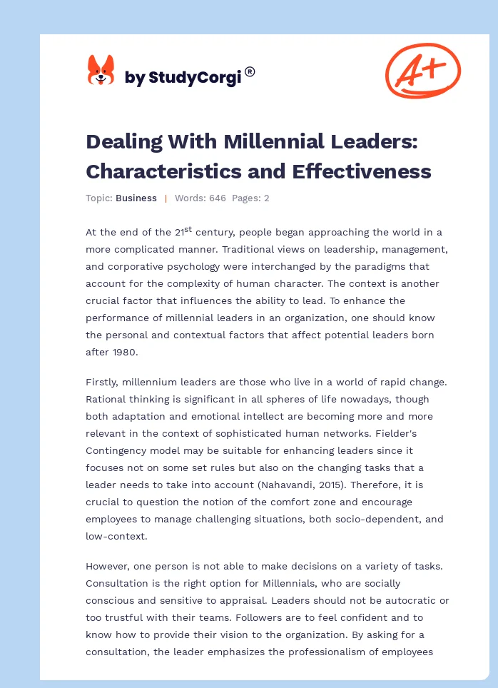 Dealing With Millennial Leaders: Characteristics and Effectiveness. Page 1