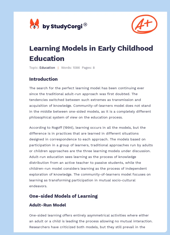 Learning Models in Early Childhood Education. Page 1