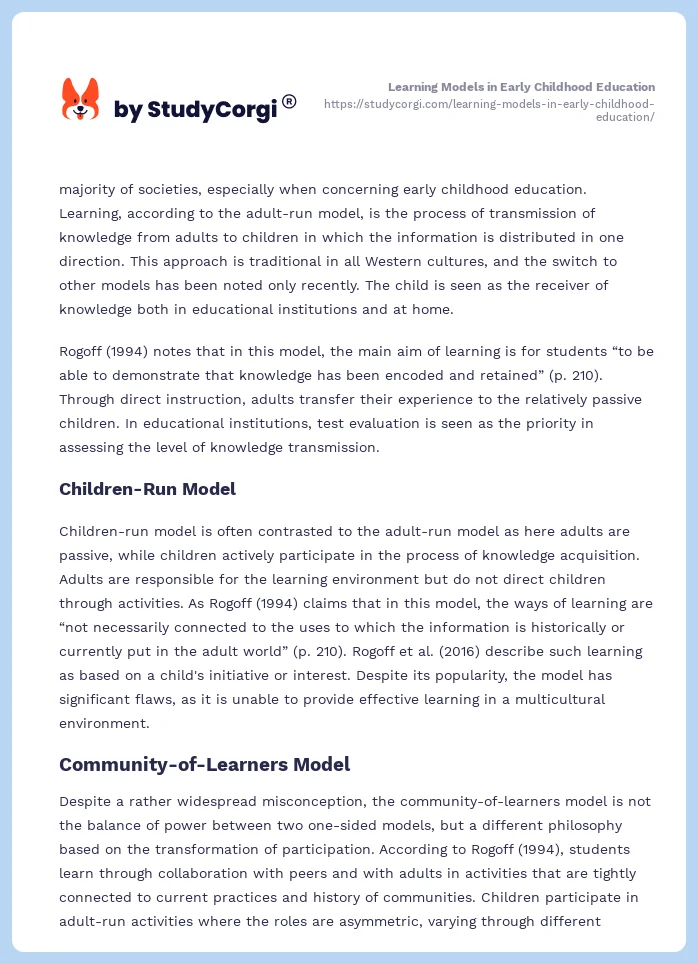 Learning Models in Early Childhood Education. Page 2