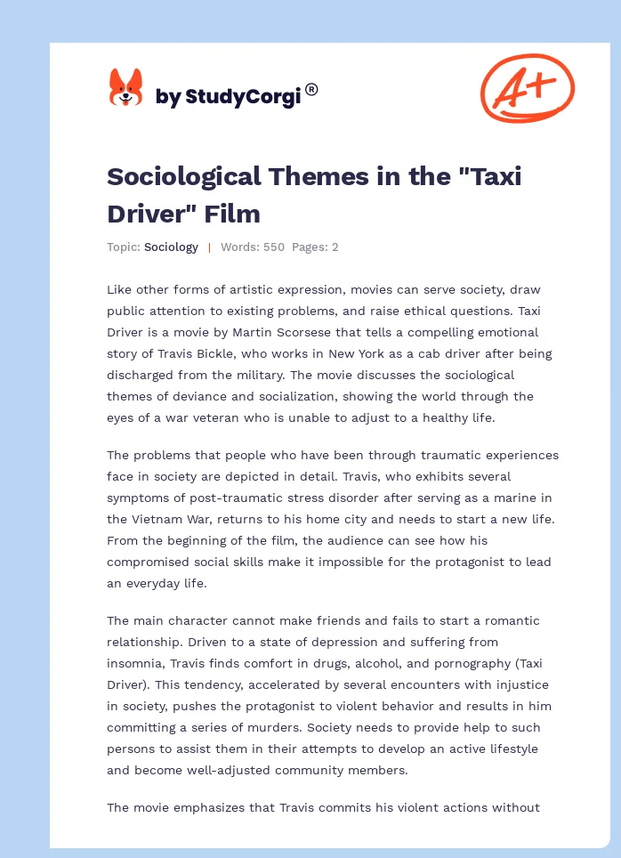 Sociological Themes in the "Taxi Driver" Film. Page 1