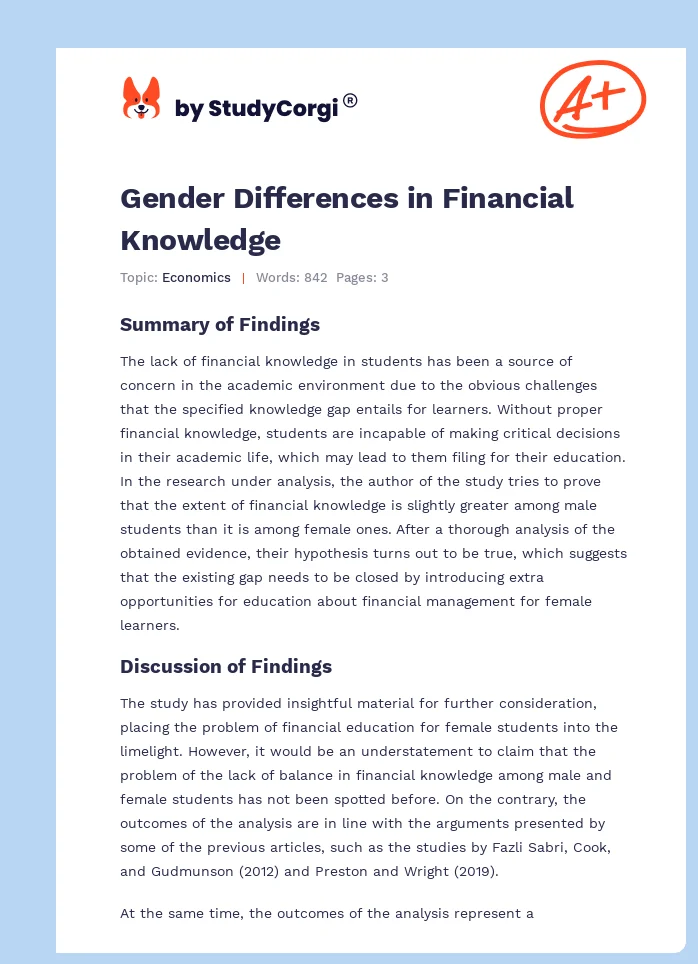 Gender Differences in Financial Knowledge. Page 1