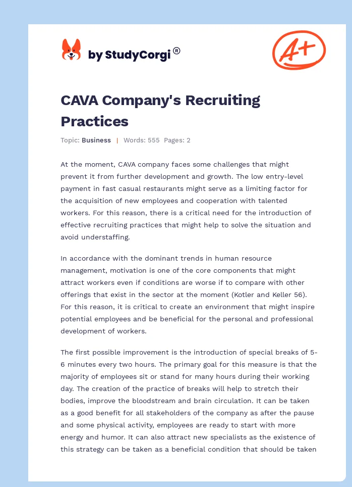 CAVA Company's Recruiting Practices. Page 1