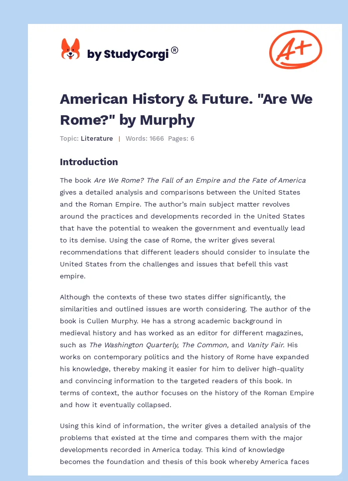 American History & Future. "Are We Rome?" by Murphy. Page 1