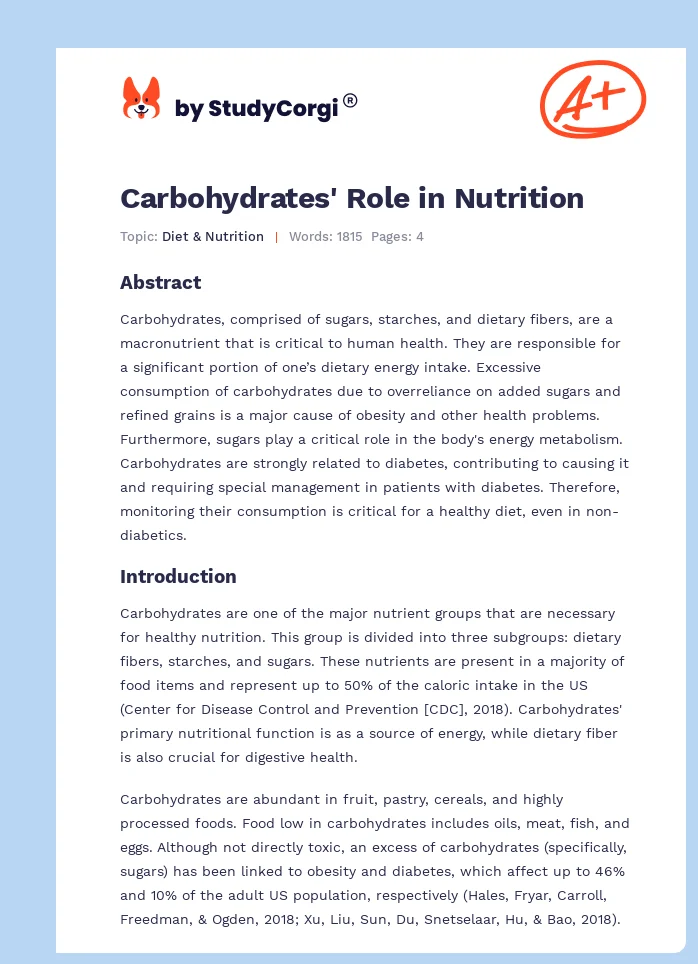 Carbohydrates' Role in Nutrition. Page 1