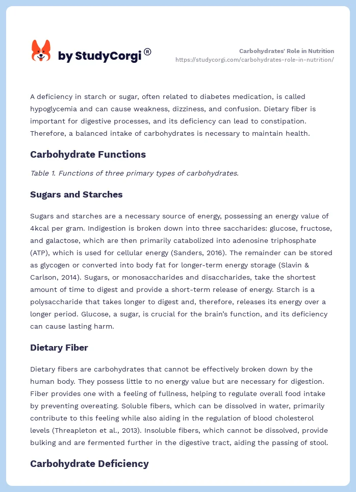 Carbohydrates' Role in Nutrition. Page 2