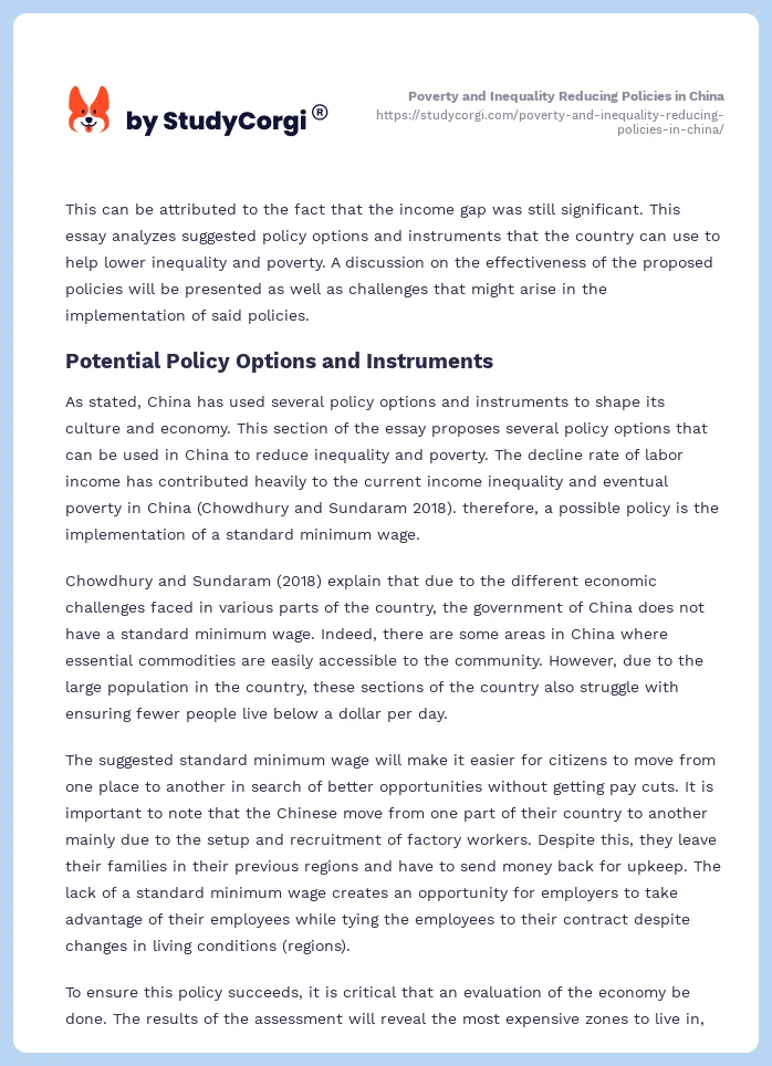 Poverty and Inequality Reducing Policies in China. Page 2