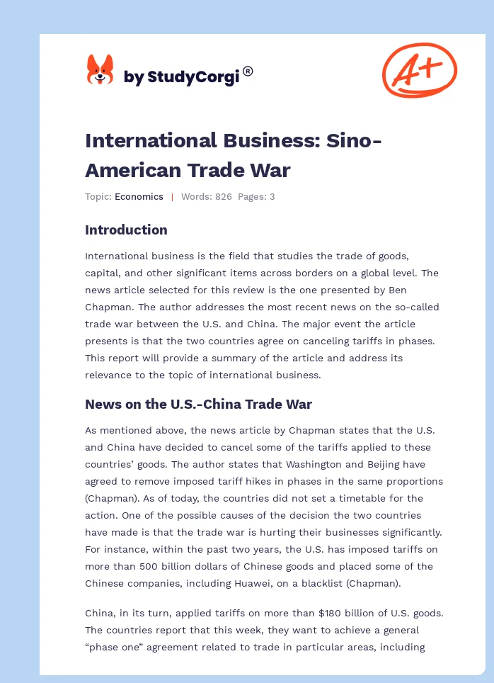 International Business: Sino-American Trade War. Page 1