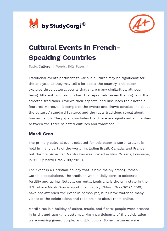 Cultural Events in French-Speaking Countries. Page 1