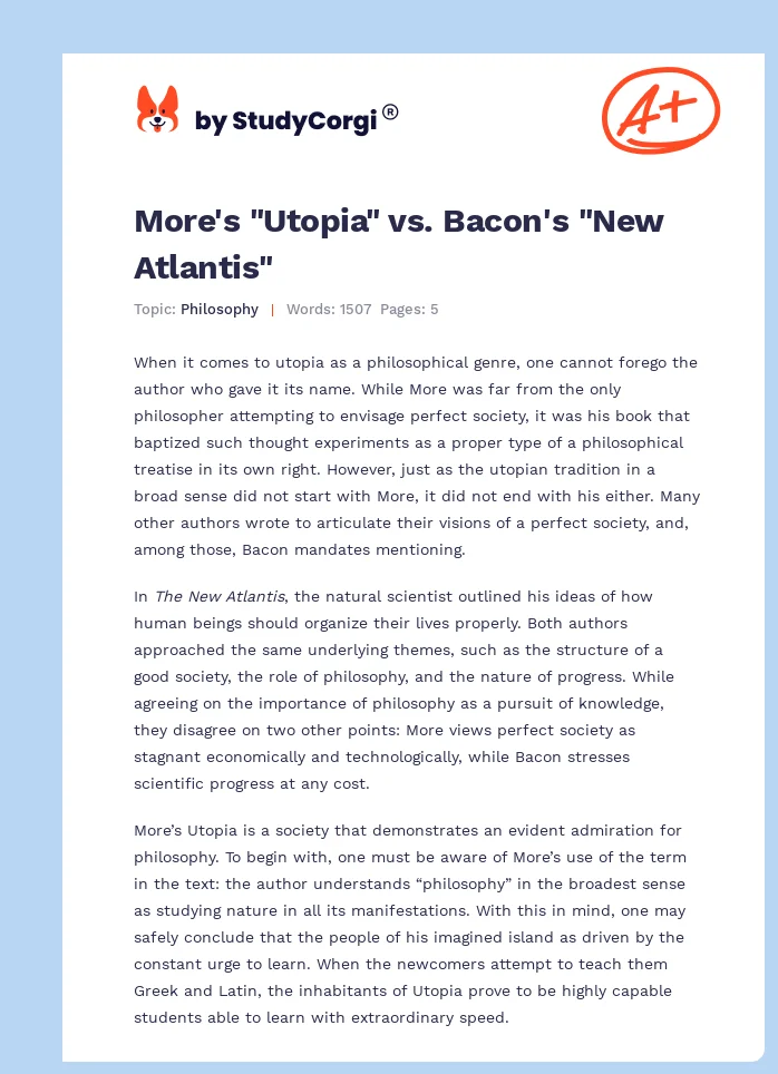 More's "Utopia" vs. Bacon's "New Atlantis". Page 1