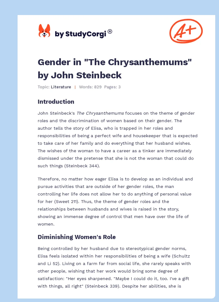 Gender in "The Chrysanthemums" by John Steinbeck. Page 1