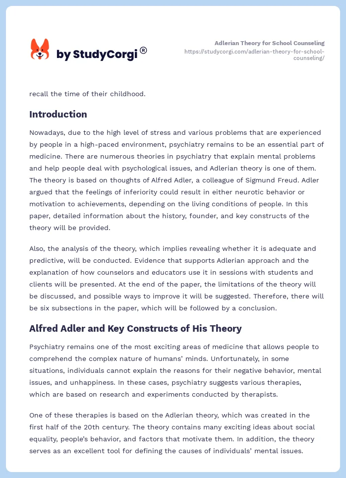 Adlerian Theory for School Counseling. Page 2
