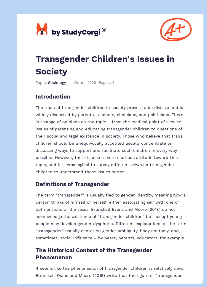 Transgender Children's Issues in Society. Page 1