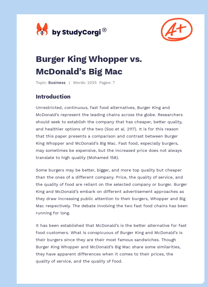 Burger King Whopper vs. McDonald’s Big Mac. Page 1
