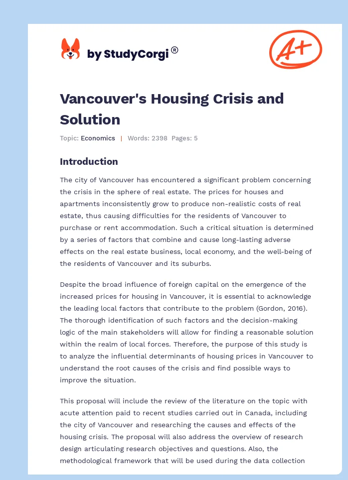 Vancouver's Housing Crisis and Solution. Page 1