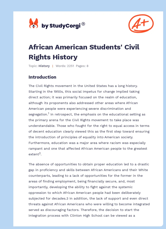 African American Students' Civil Rights History. Page 1