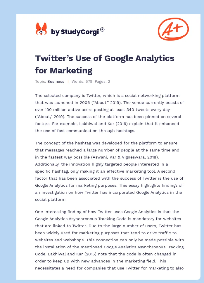 Twitter’s Use of Google Analytics for Marketing. Page 1