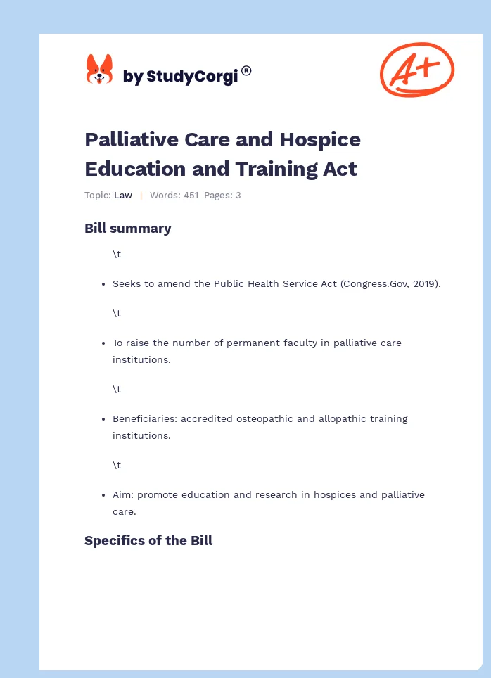 Palliative Care and Hospice Education and Training Act. Page 1