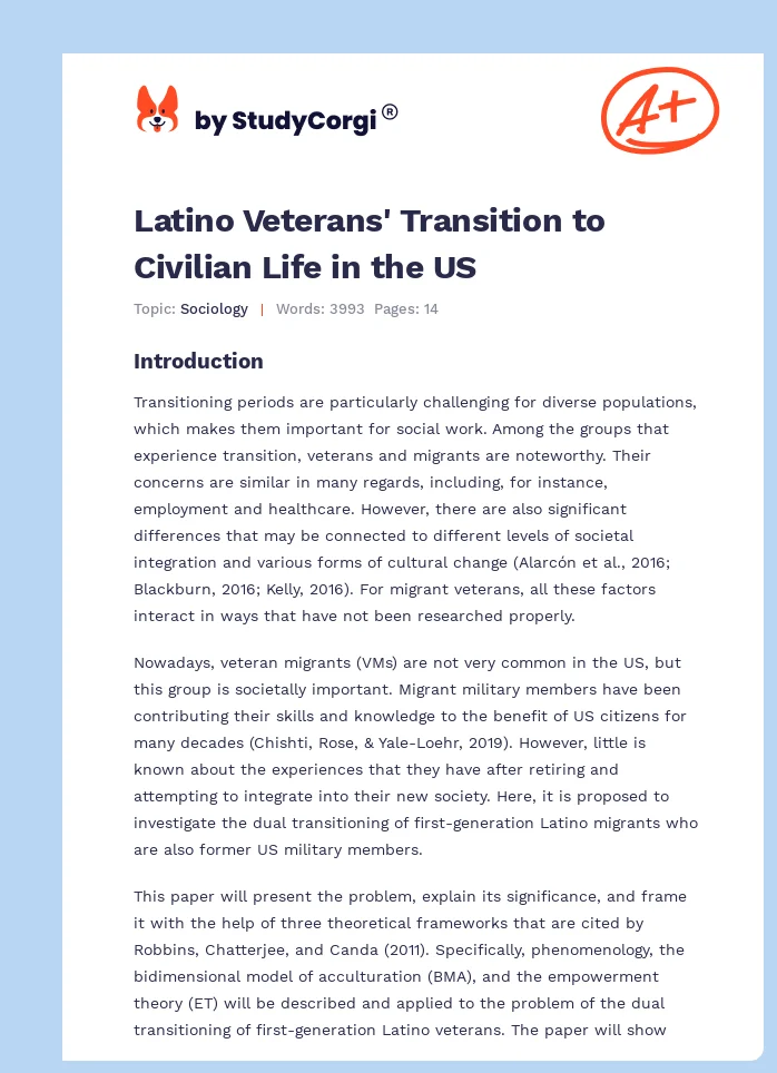 Latino Veterans' Transition to Civilian Life in the US. Page 1