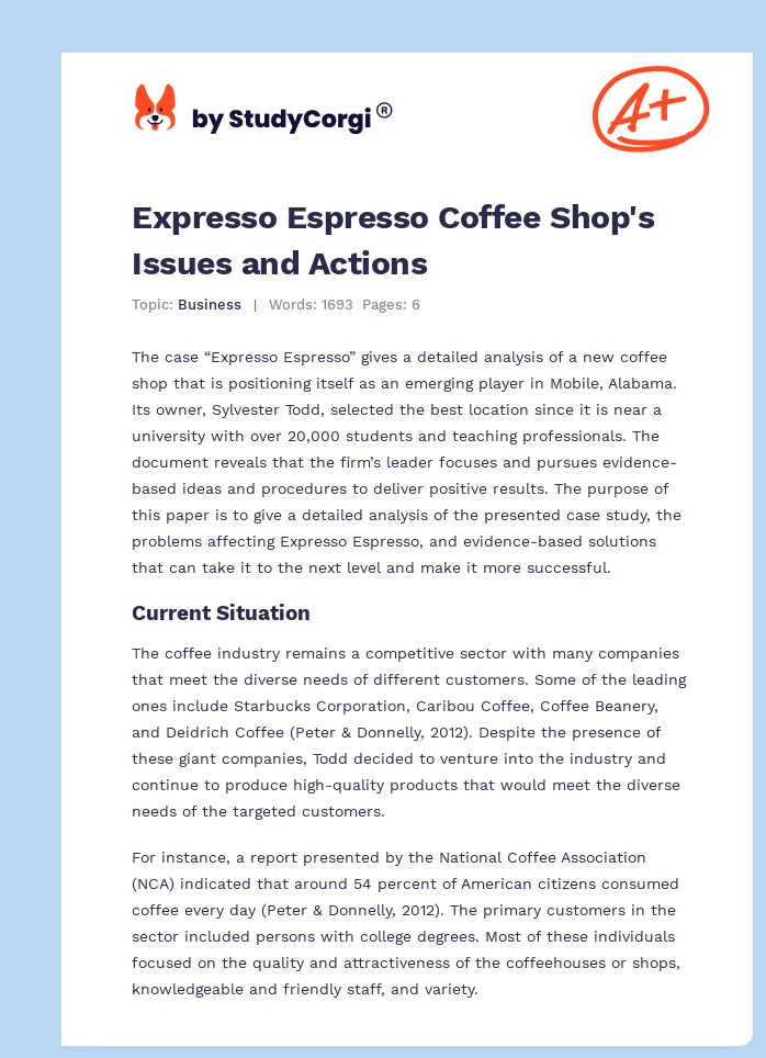 Expresso Espresso Coffee Shop's Issues and Actions. Page 1