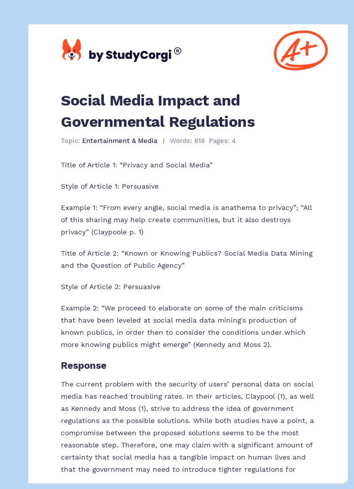 Social Media Impact and Governmental Regulations. Page 1
