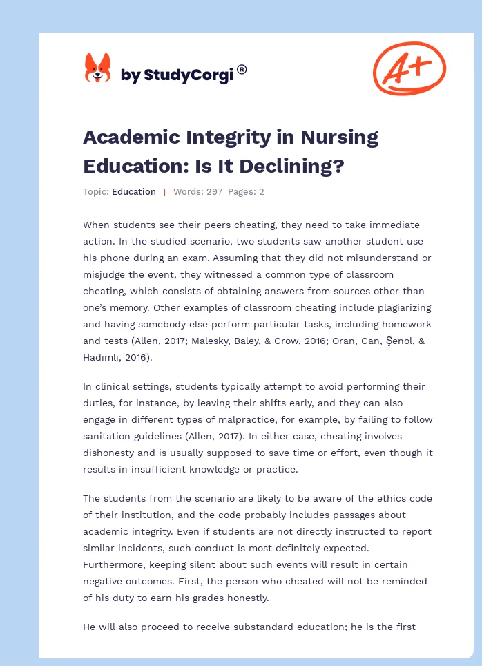 Academic Integrity in Nursing Education: Is It Declining?. Page 1