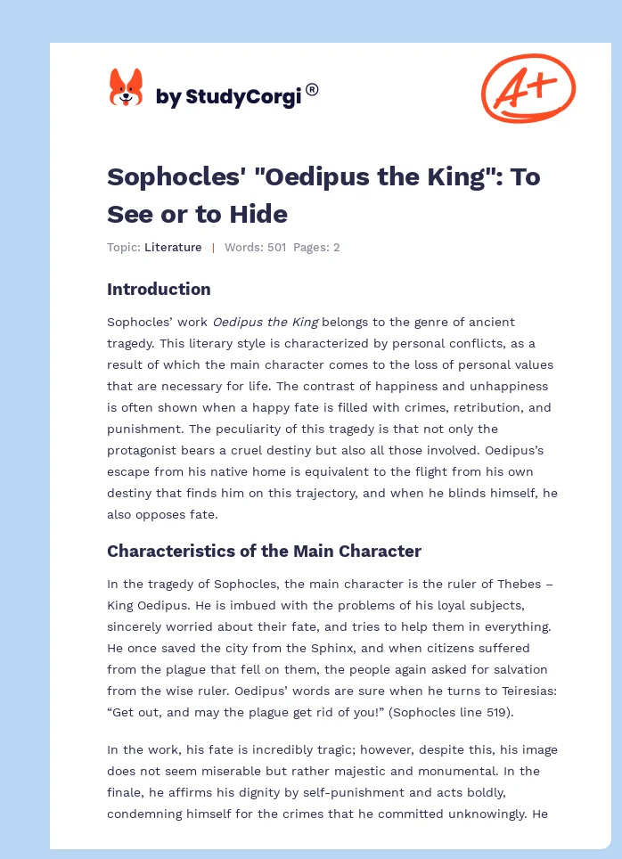 Sophocles' "Oedipus the King": To See or to Hide. Page 1