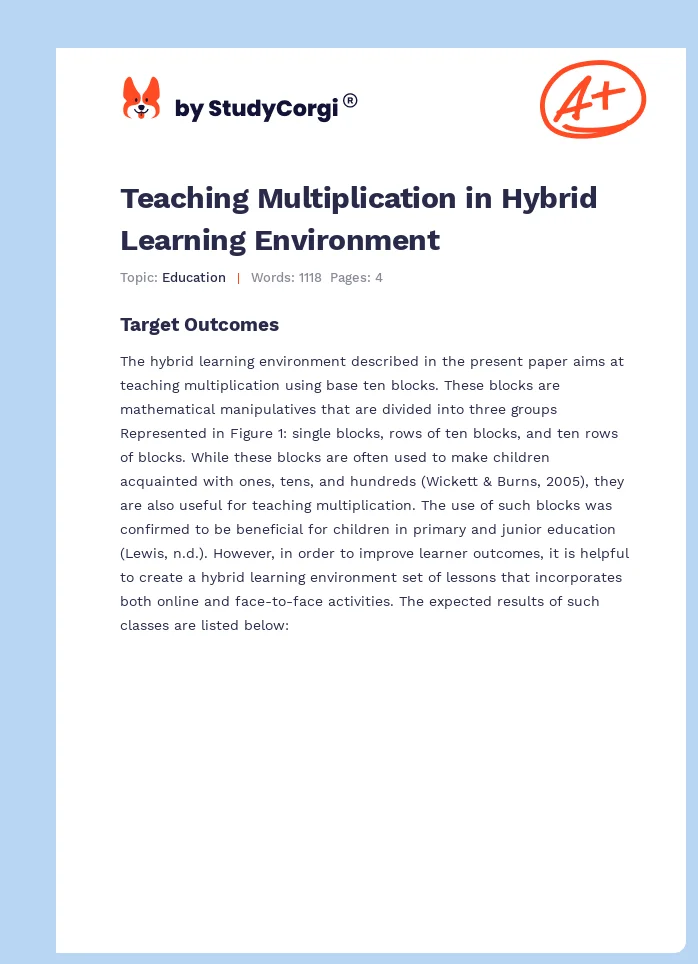 Teaching Multiplication in Hybrid Learning Environment. Page 1