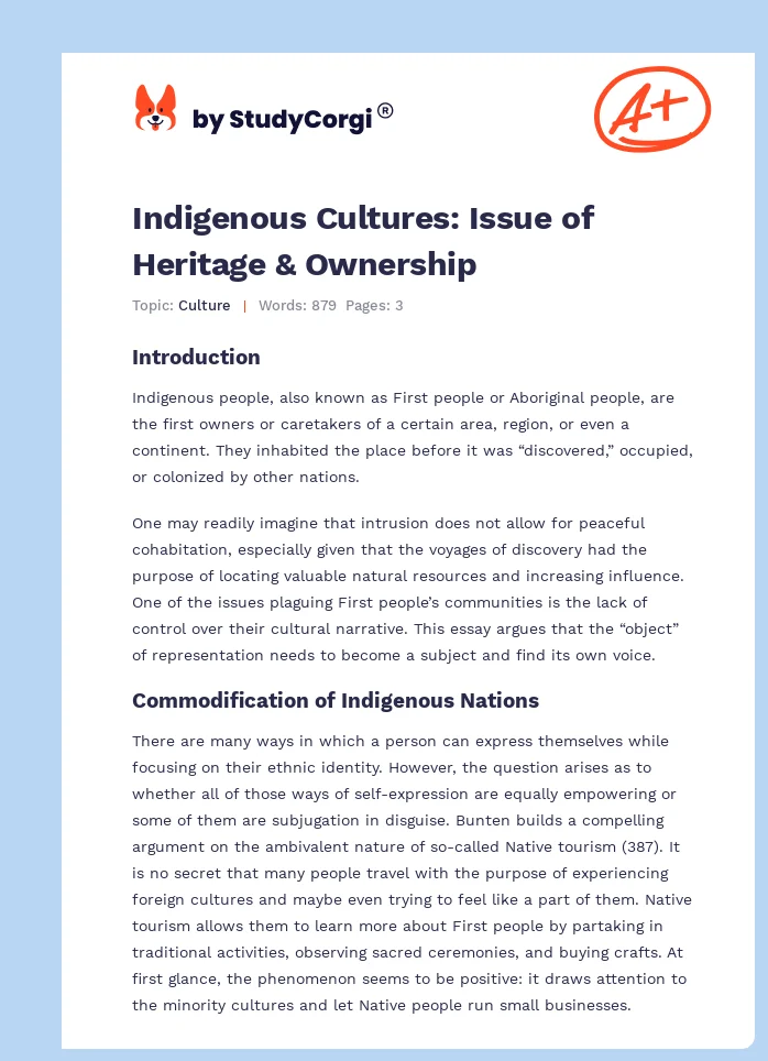 Indigenous Cultures: Issue of Heritage & Ownership. Page 1