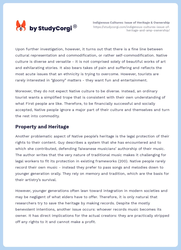 Indigenous Cultures: Issue of Heritage & Ownership. Page 2
