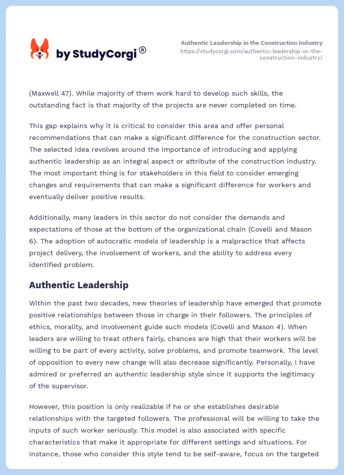 Authentic Leadership in the Construction Industry. Page 2