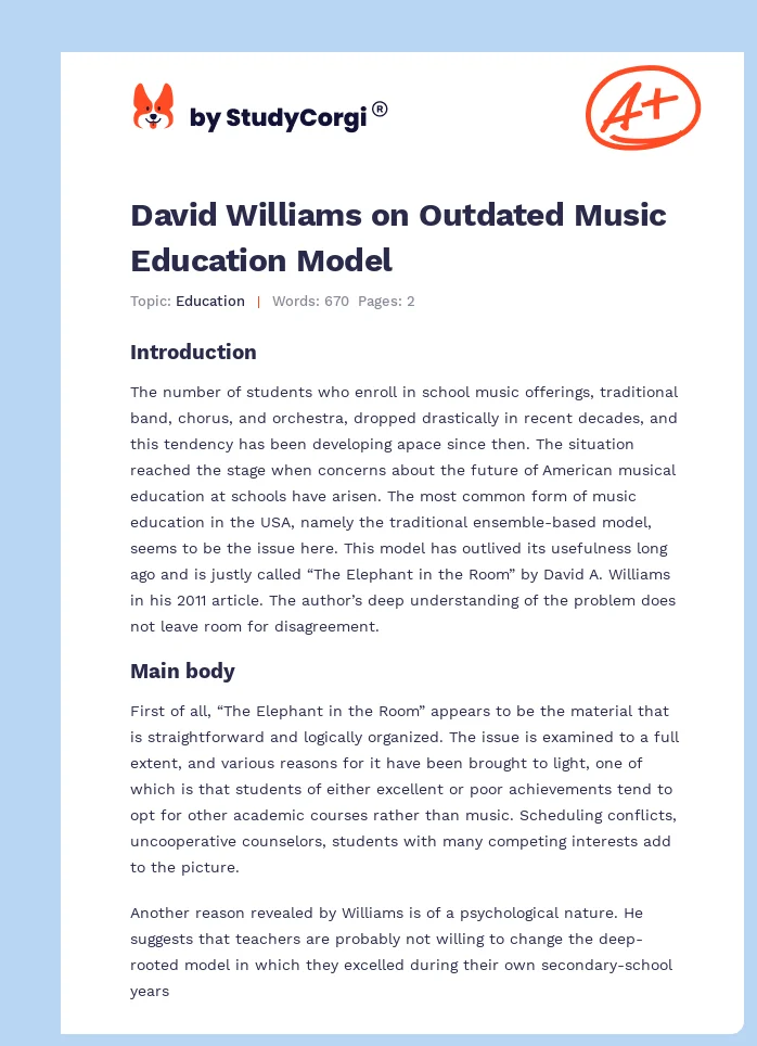 David Williams on Outdated Music Education Model. Page 1