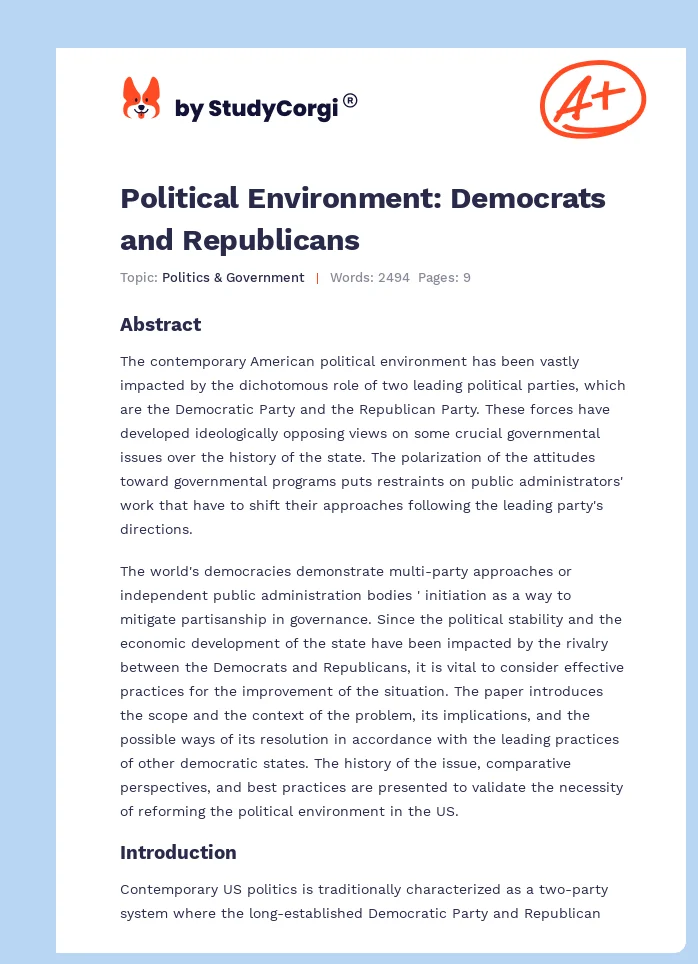 Political Environment: Democrats and Republicans. Page 1