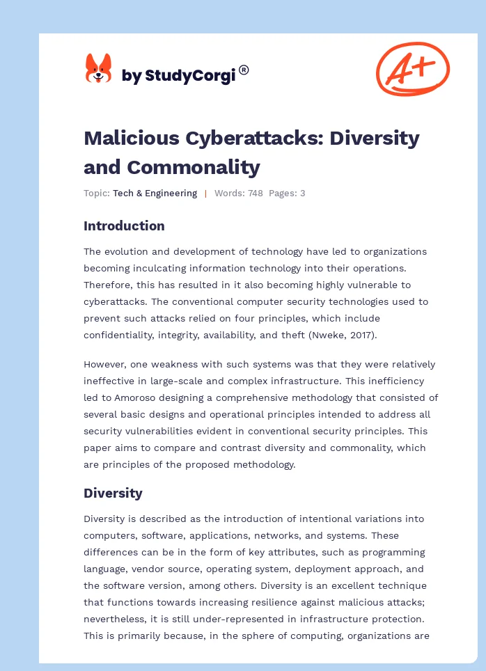 Malicious Cyberattacks: Diversity and Commonality. Page 1