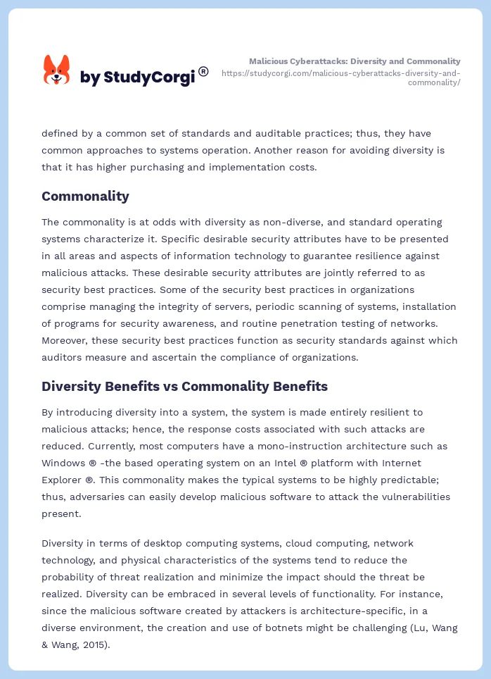 Malicious Cyberattacks: Diversity and Commonality. Page 2