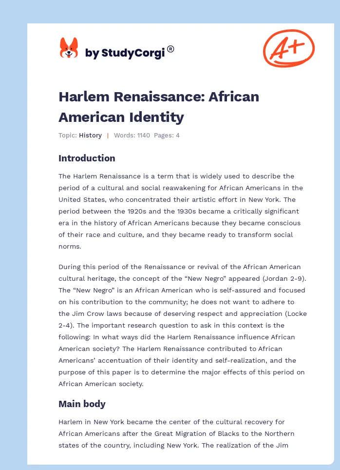 Harlem Renaissance: African American Identity. Page 1
