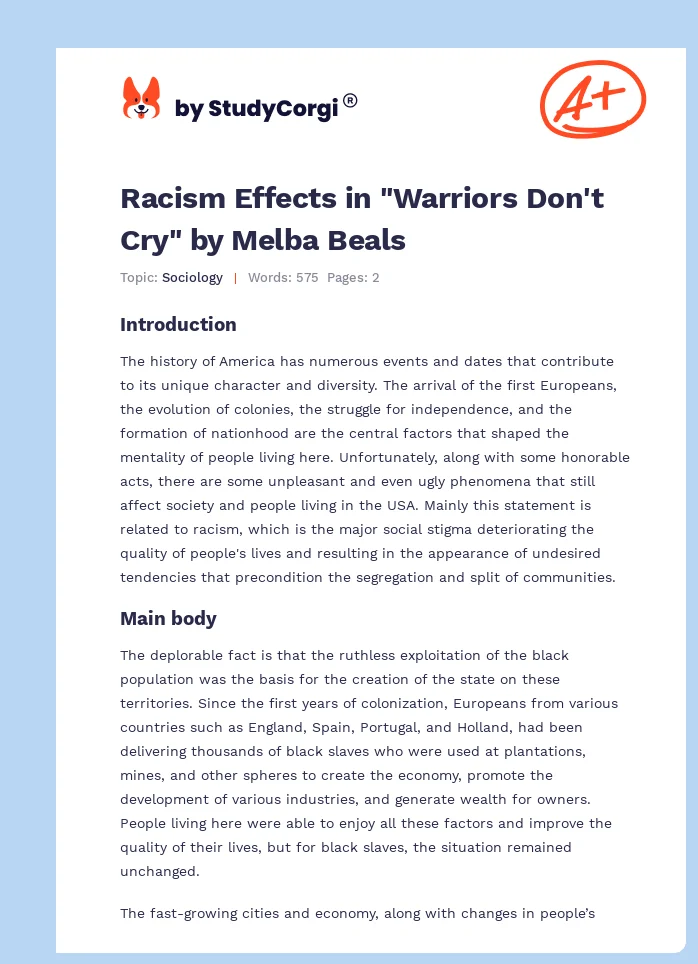 Racism Effects in "Warriors Don't Cry" by Melba Beals. Page 1