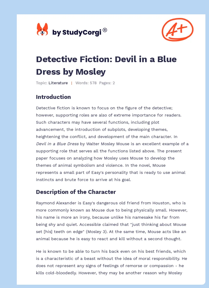 Detective Fiction: Devil in a Blue Dress by Mosley. Page 1