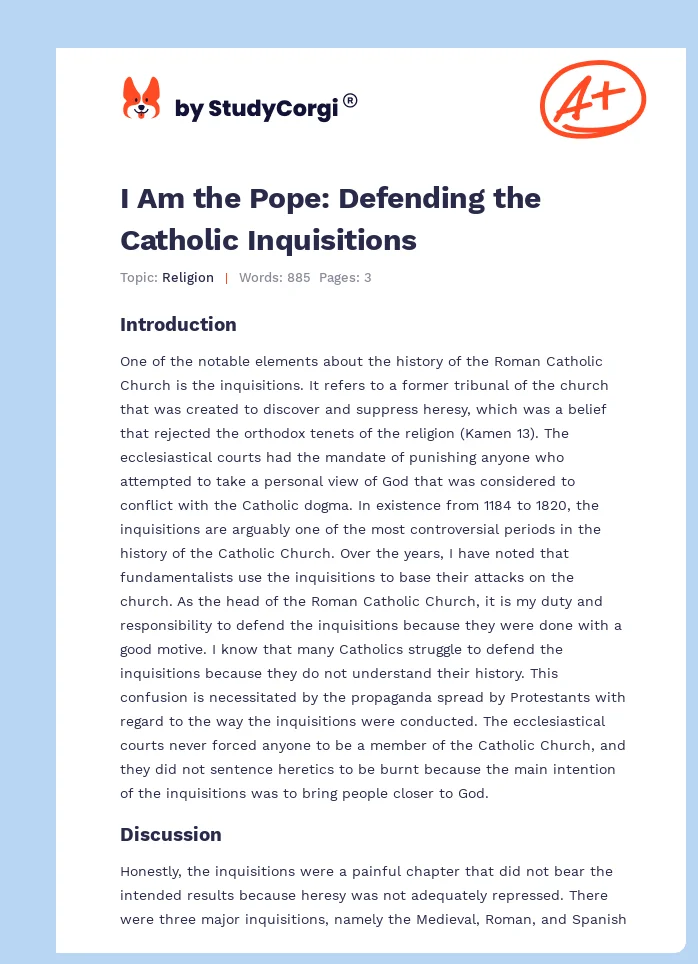 I Am the Pope: Defending the Catholic Inquisitions. Page 1