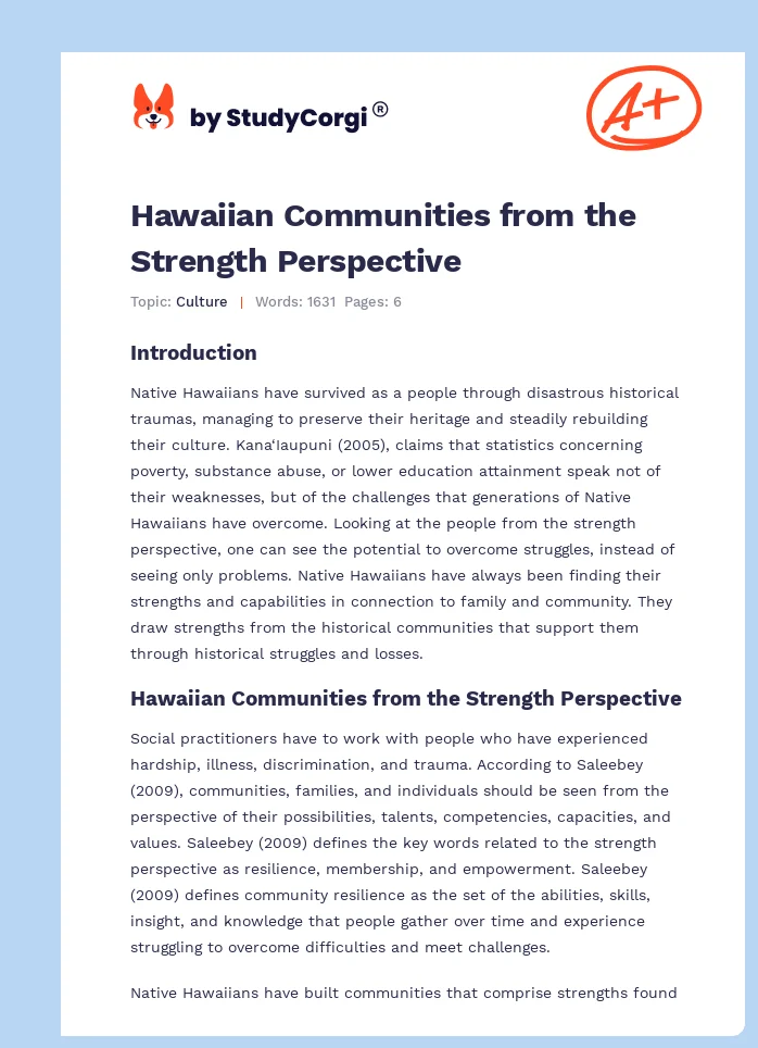 Hawaiian Communities from the Strength Perspective. Page 1