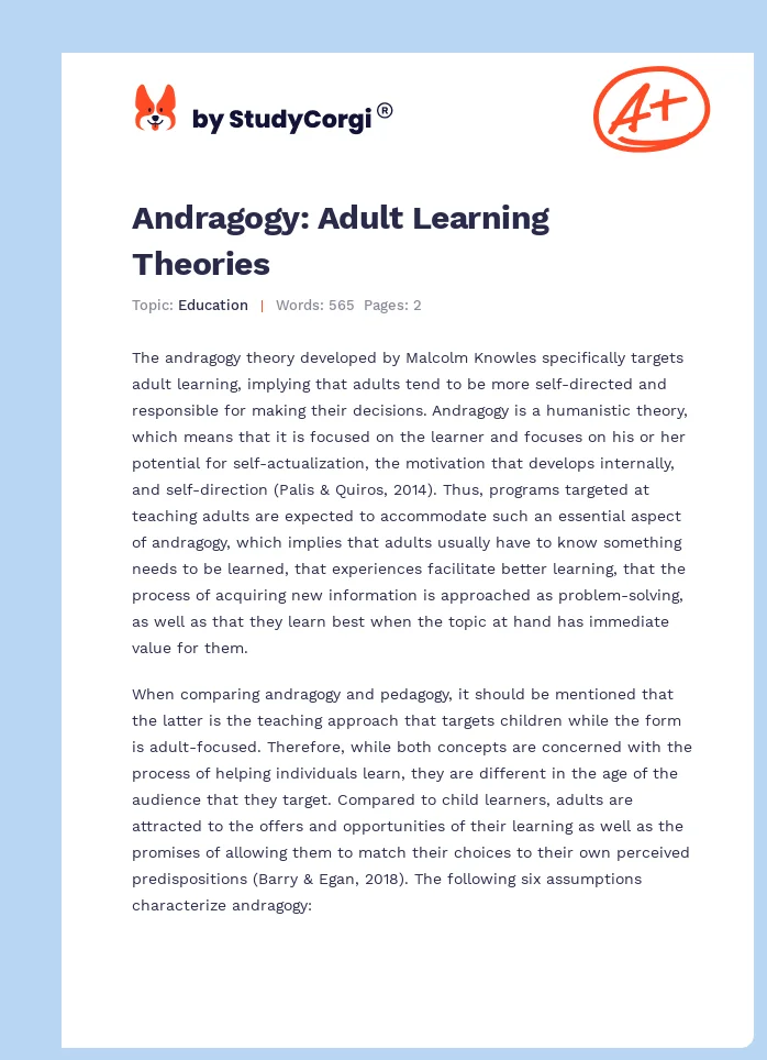 Andragogy: Adult Learning Theories. Page 1
