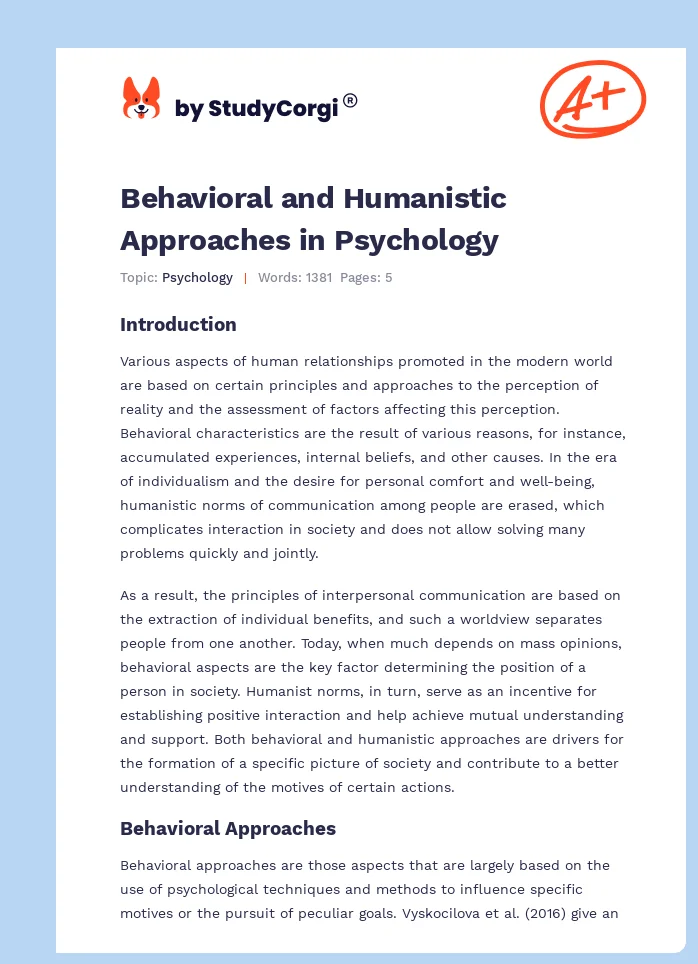Behavioral and Humanistic Approaches in Psychology. Page 1