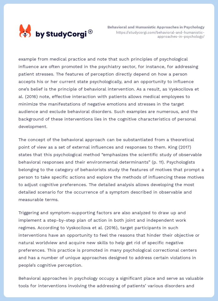Behavioral and Humanistic Approaches in Psychology. Page 2