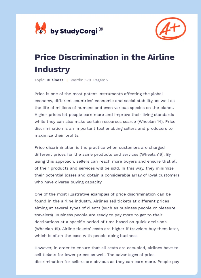 Price Discrimination in the Airline Industry. Page 1