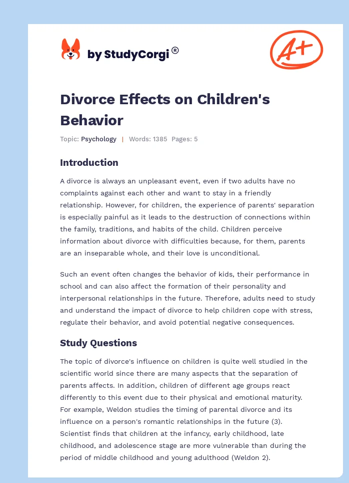 Divorce Effects on Children's Behavior. Page 1