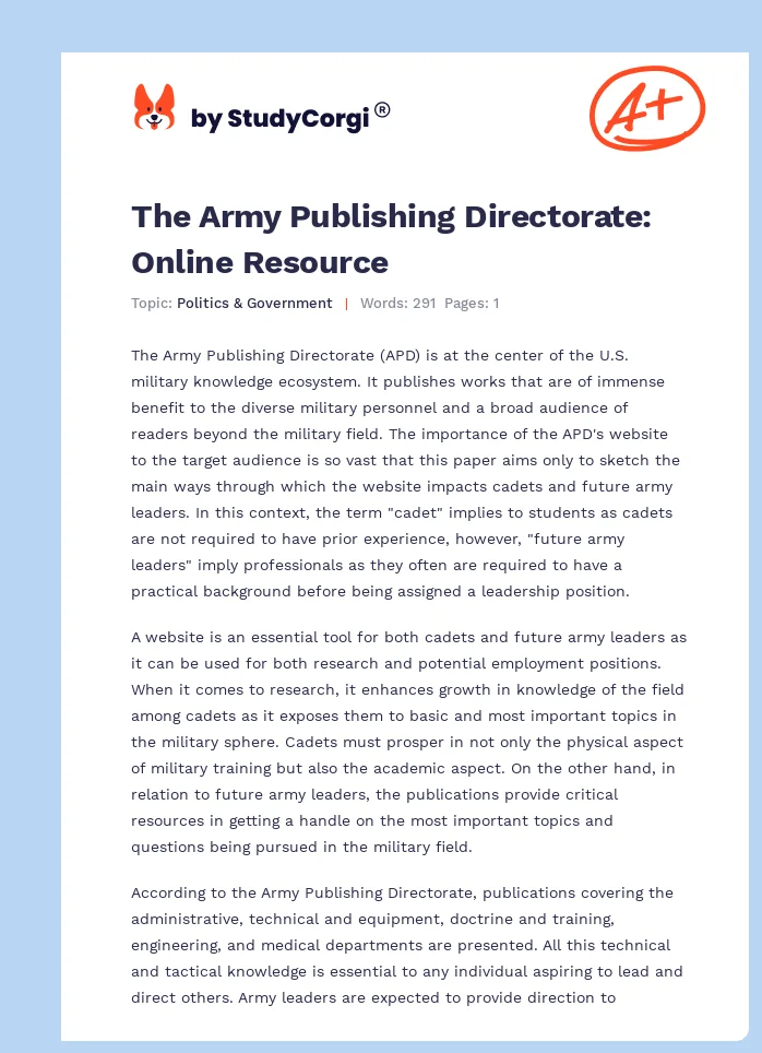 The Army Publishing Directorate: Online Resource. Page 1