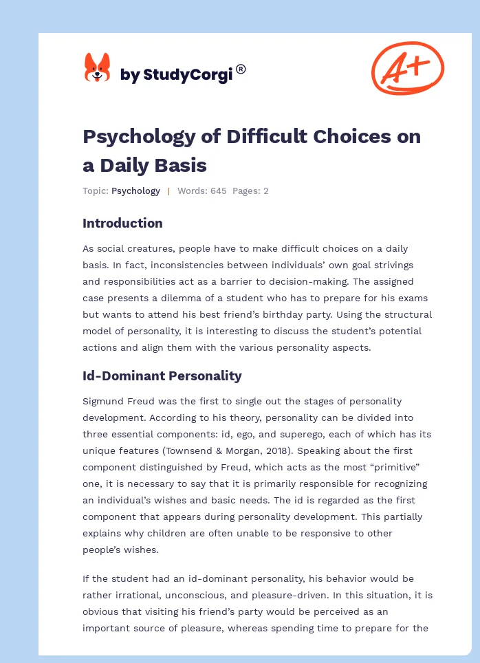 Psychology of Difficult Choices on a Daily Basis. Page 1