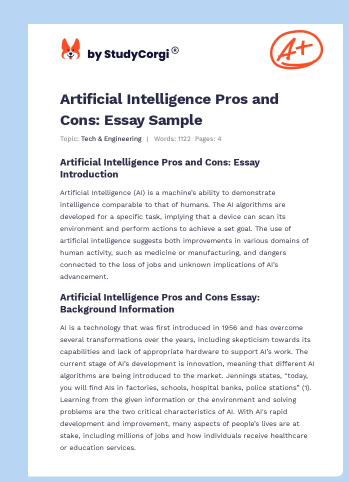 Artificial Intelligence Pros and Cons: Essay Sample. Page 1