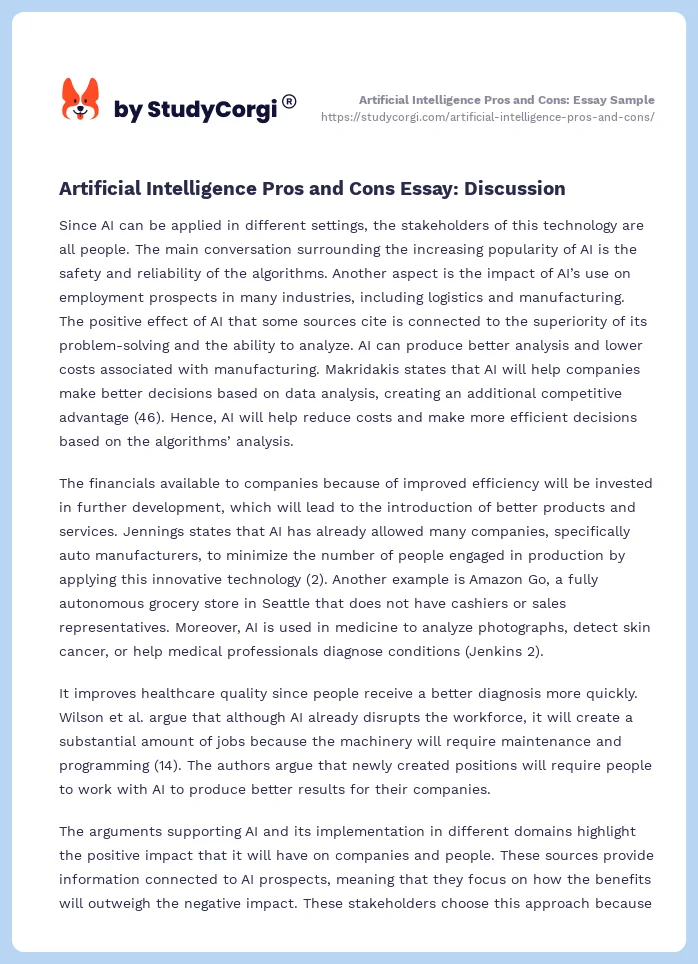 pros and cons of artificial intelligence essay